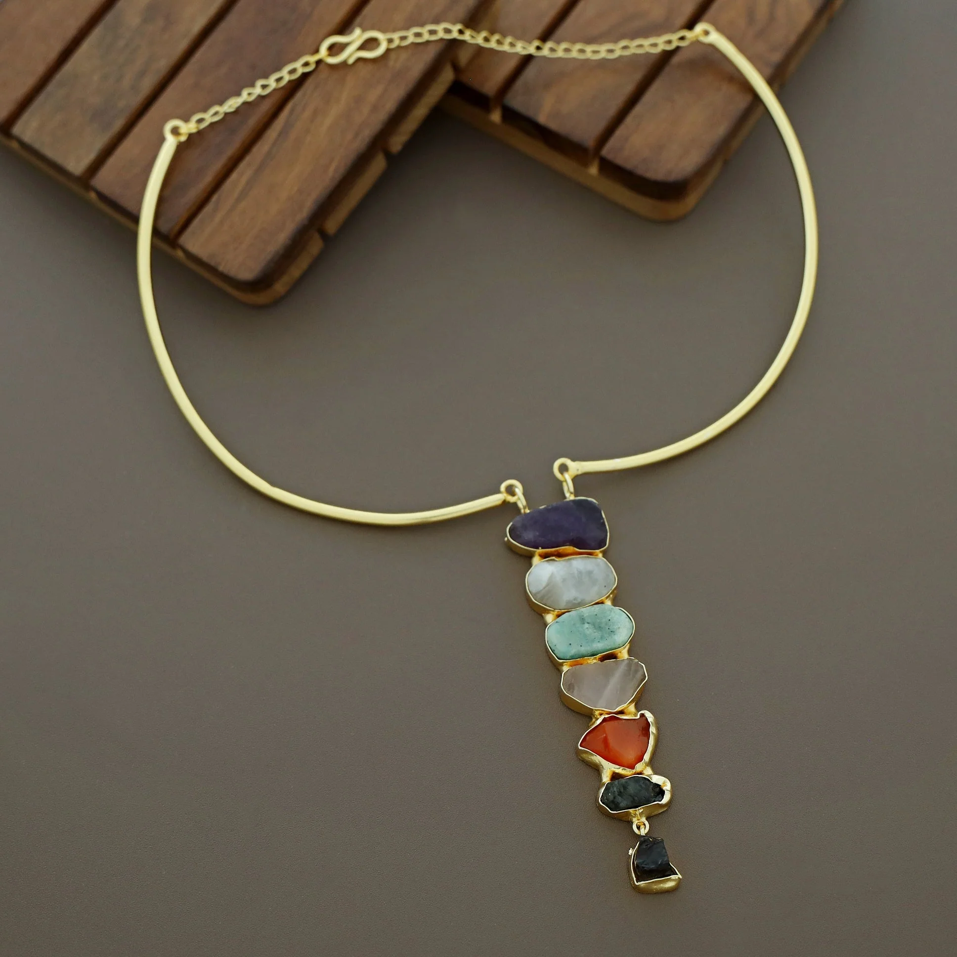 Saisha Multi Color Raw Stone Neck Cuff