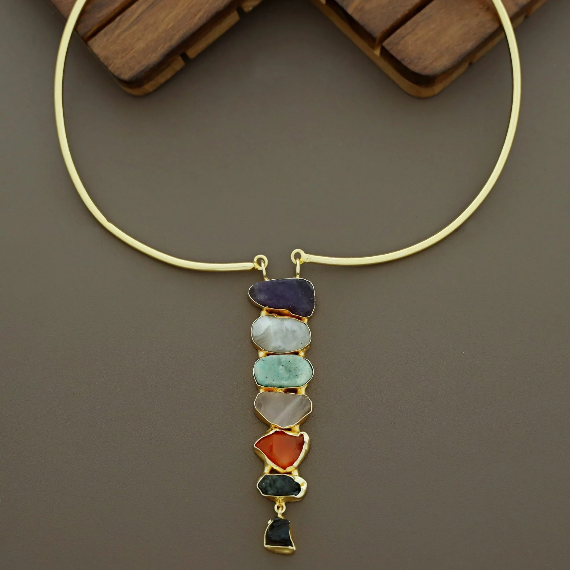 Saisha Multi Color Raw Stone Neck Cuff - Image 2