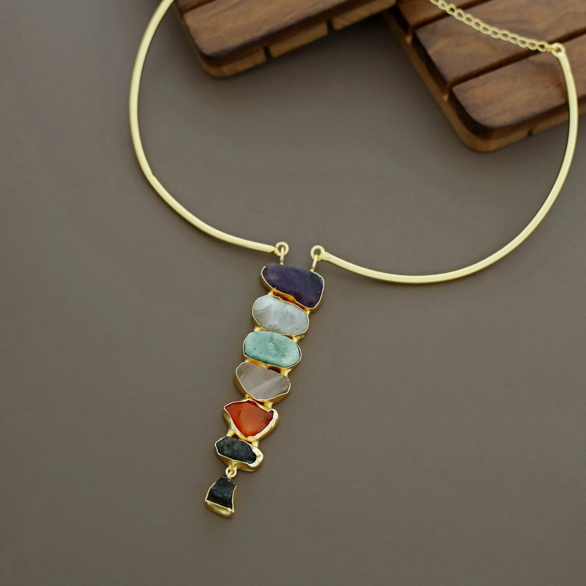 Saisha Multi Color Raw Stone Neck Cuff - Image 3