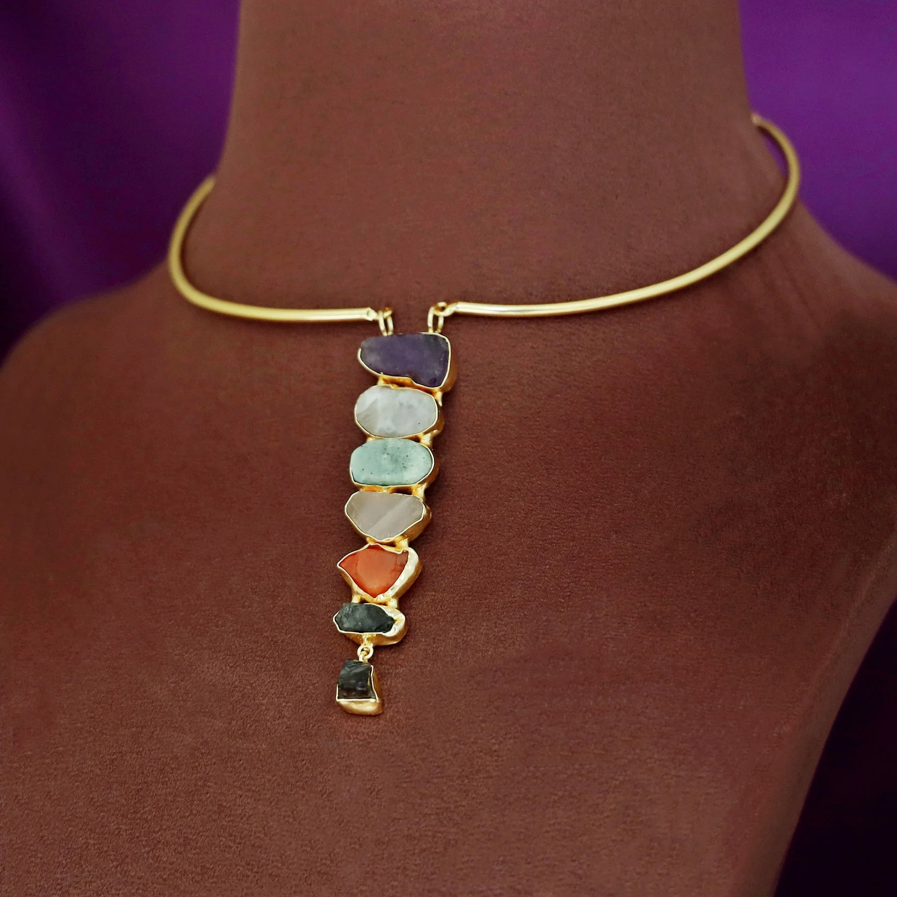 Saisha Multi Color Raw Stone Neck Cuff - Image 4
